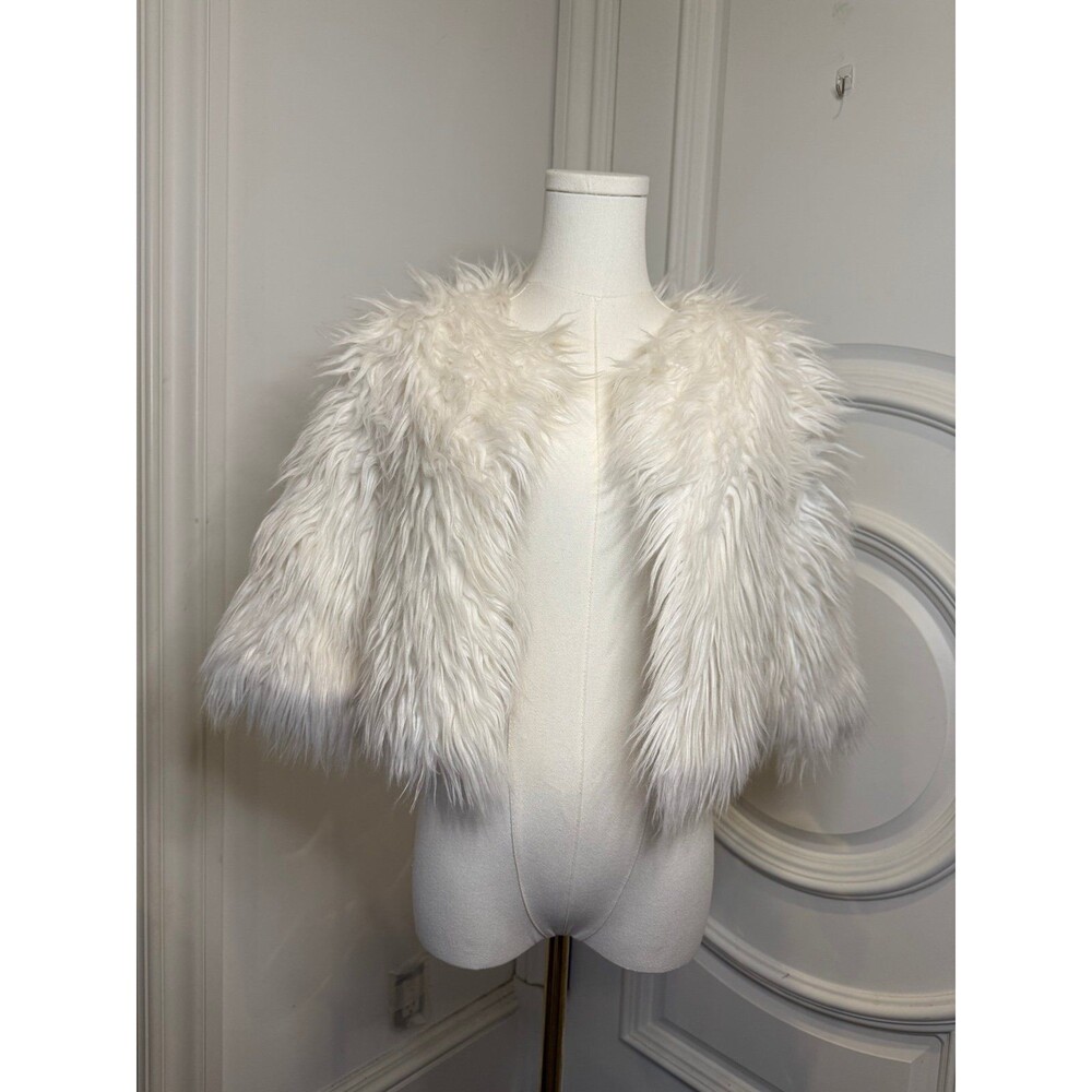 GB Girls White Shaggy Faux Fur Cropped Bolero Shrug Jacket